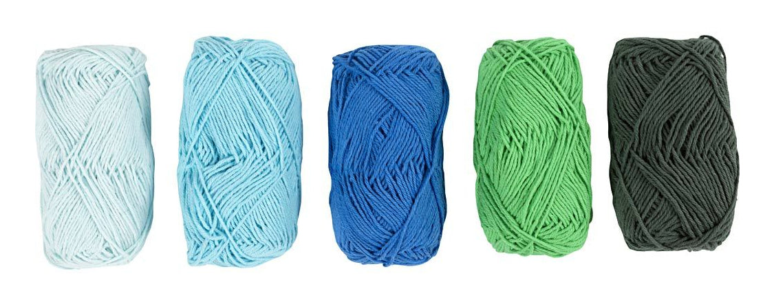 Creativ Company Garn-Set Grünblau – 20 g, 50 m, Baumwolle, Nadel 3 mm, 5 Stk.