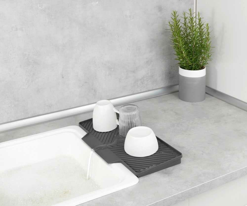 WENKO Abtropfmatte 20 × 40 × 3 cm, Kunststoff, Grau