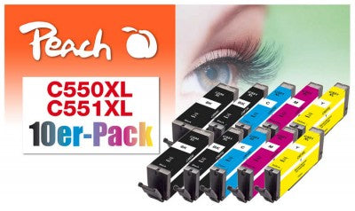Peach Tintenpatronen-Multipack 550XL/551XL, XL, 10er-Pack, kompatibel – für Canon Pixma IP7240, MG5650, MX925