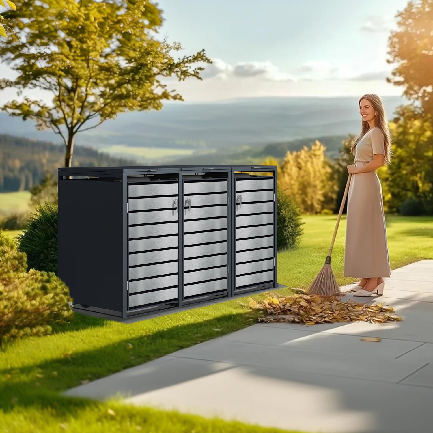 Phoenix Safe Co. GB3320ASK Mülltonnenbox – Stahl – Anthrazit/Silber – 2000 × 1160 × 800 mm