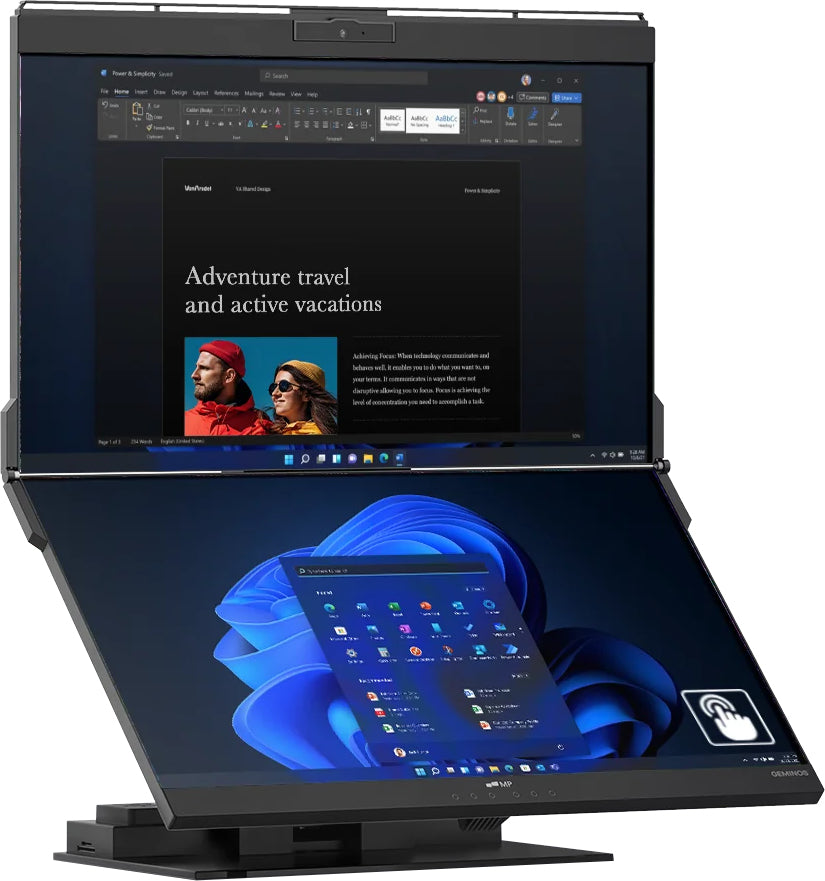 Mobile Pixels Geminos X 2K 24 – Monitor, 24", 75 Hz, 300 cd/m², Webcam, USB-C, 2× HDMI, USB-Hub, Lautsprecher