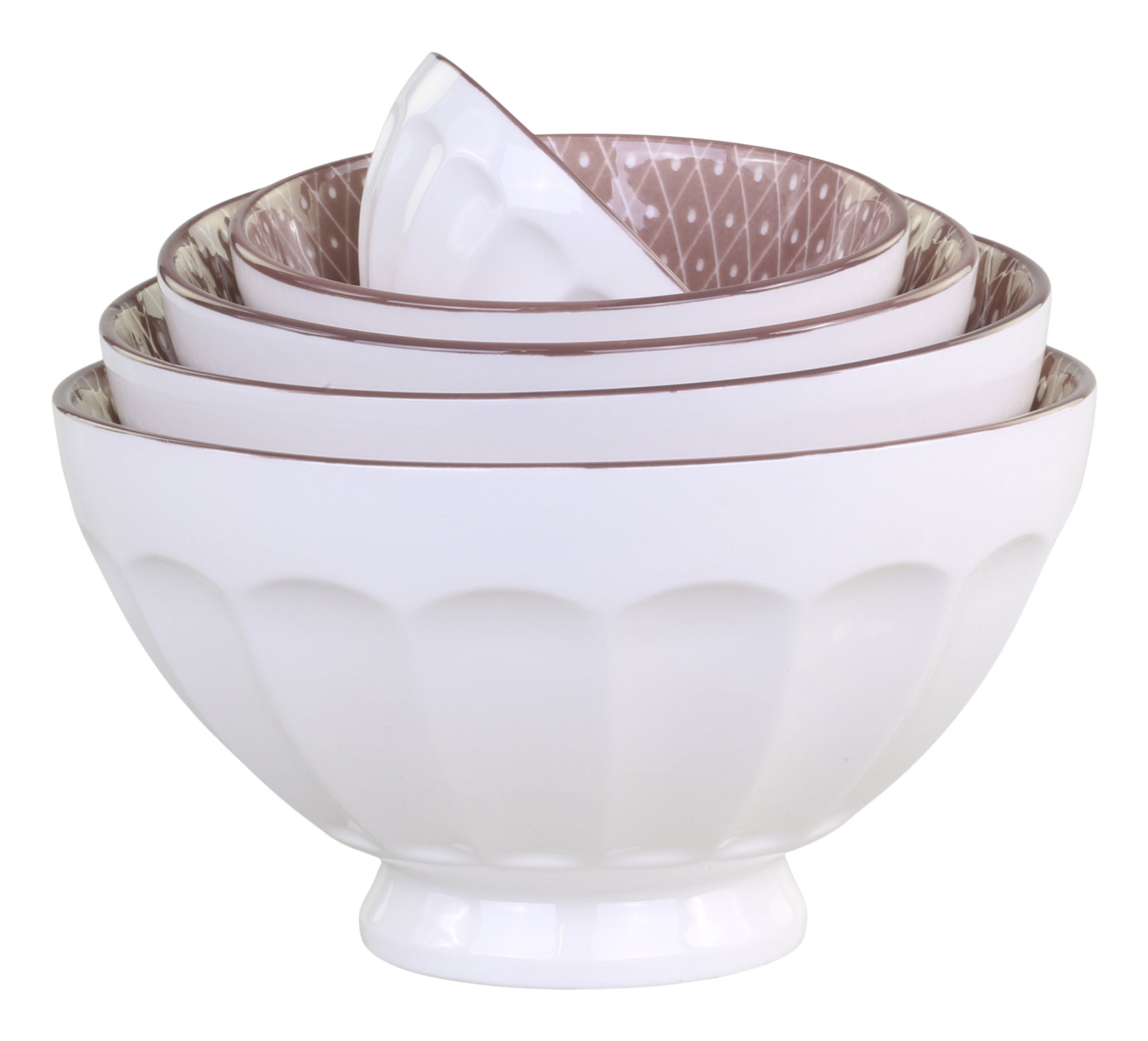 Chic Antique Schüsselset Arés – 5-teiliges Set, Ø 14,5 cm, Porzellan, Weiss/Rosa, spülmaschinenfest