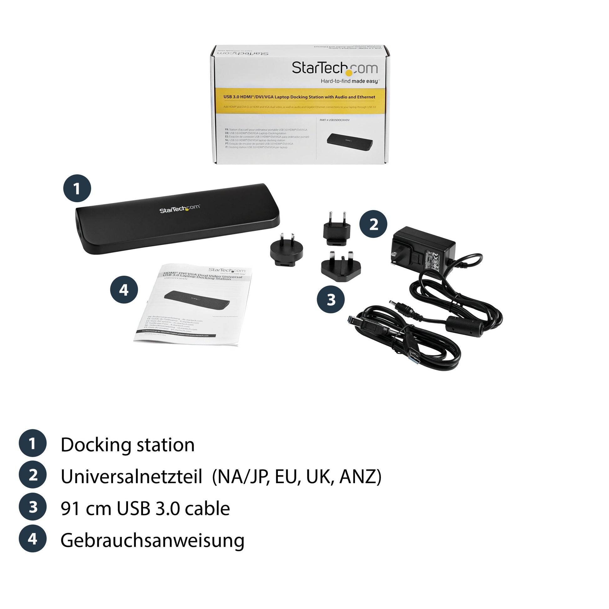 StarTech.com Dockingstation – USB-A, HDMI/VGA/DVI, GbE, 3,5 mm Audio, für Windows/Mac