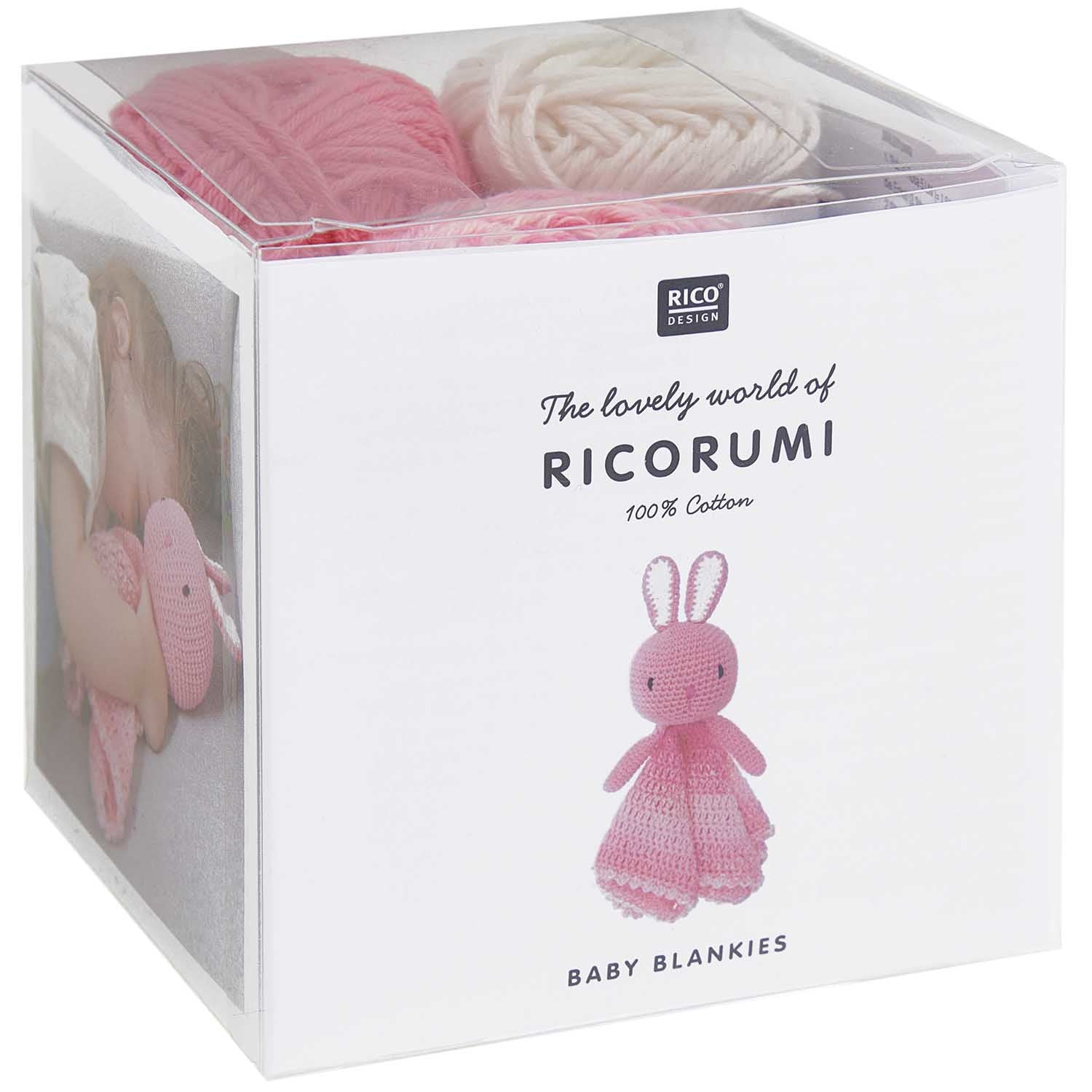 Rico Design Häkelset Schmusetuch Hase – 8-teilig – Baumwolle, mit Füllwatte – Rosa