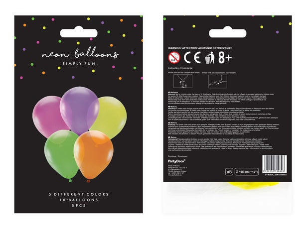PartyDeco Luftballons Uni Neon – mehrfarbig – Ø 25 cm – Latex – 10 Stk