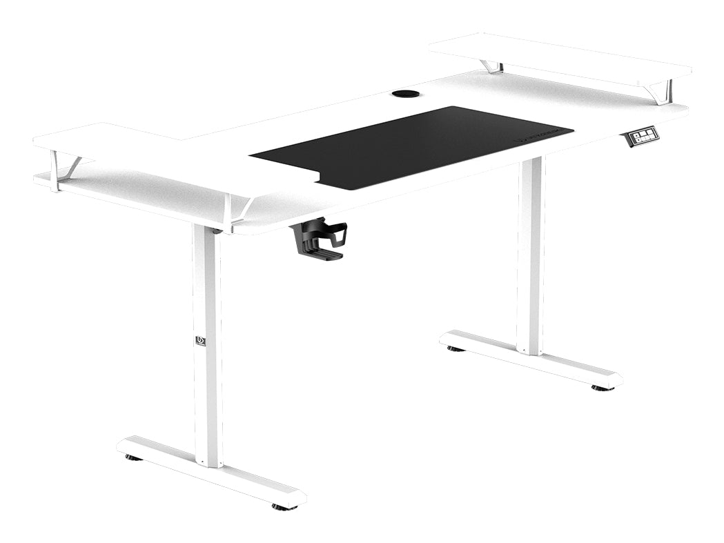 Ultradesk Highlander XXL Gaming-Tisch – 160 × 70 cm, elektrisch höhenverstellbar, weiss, Holz
