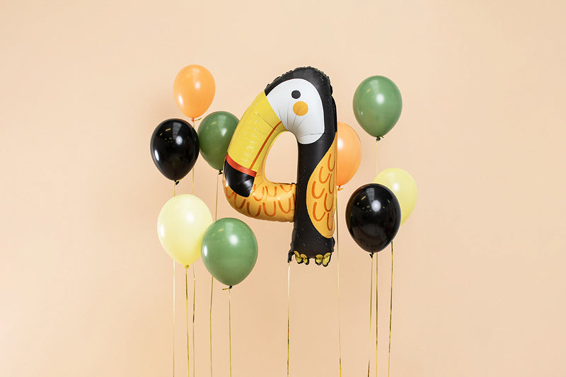PartyDeco Folienballon Zahl 4 Tukan – Schwarz – 68 × 91 cm – Folie – 1 Stk – mit Helium befüllbar