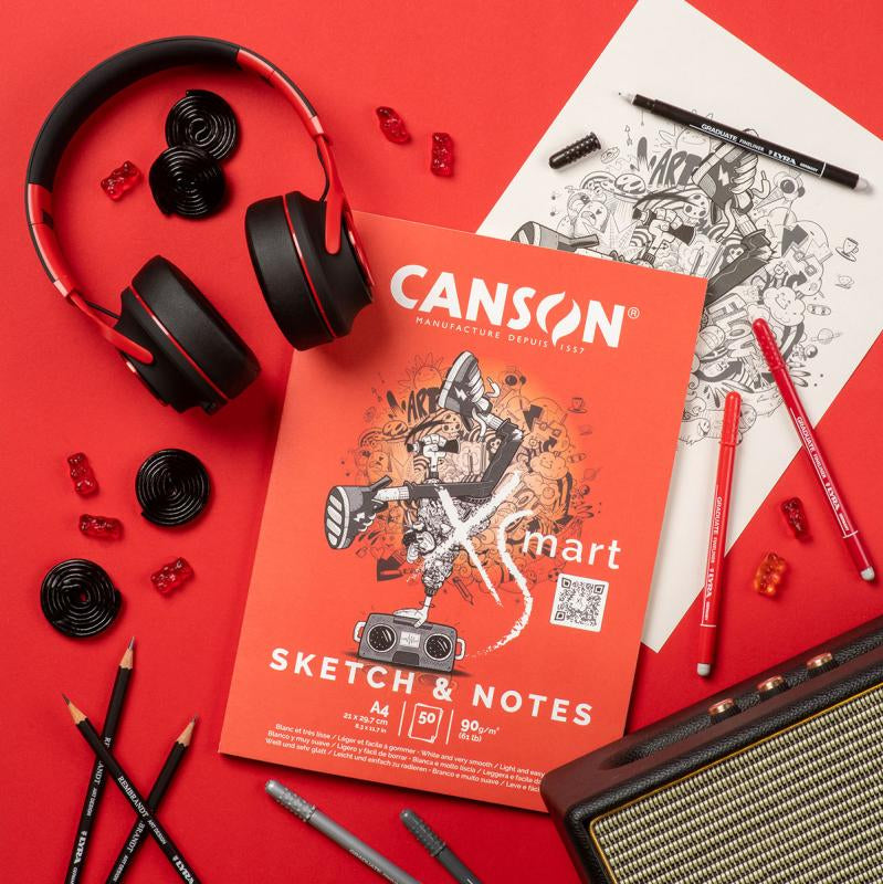 Canson Sketch&Notes Skizzenblock – A4 – 90 g/m² – 50 Blatt, weiss, FSC