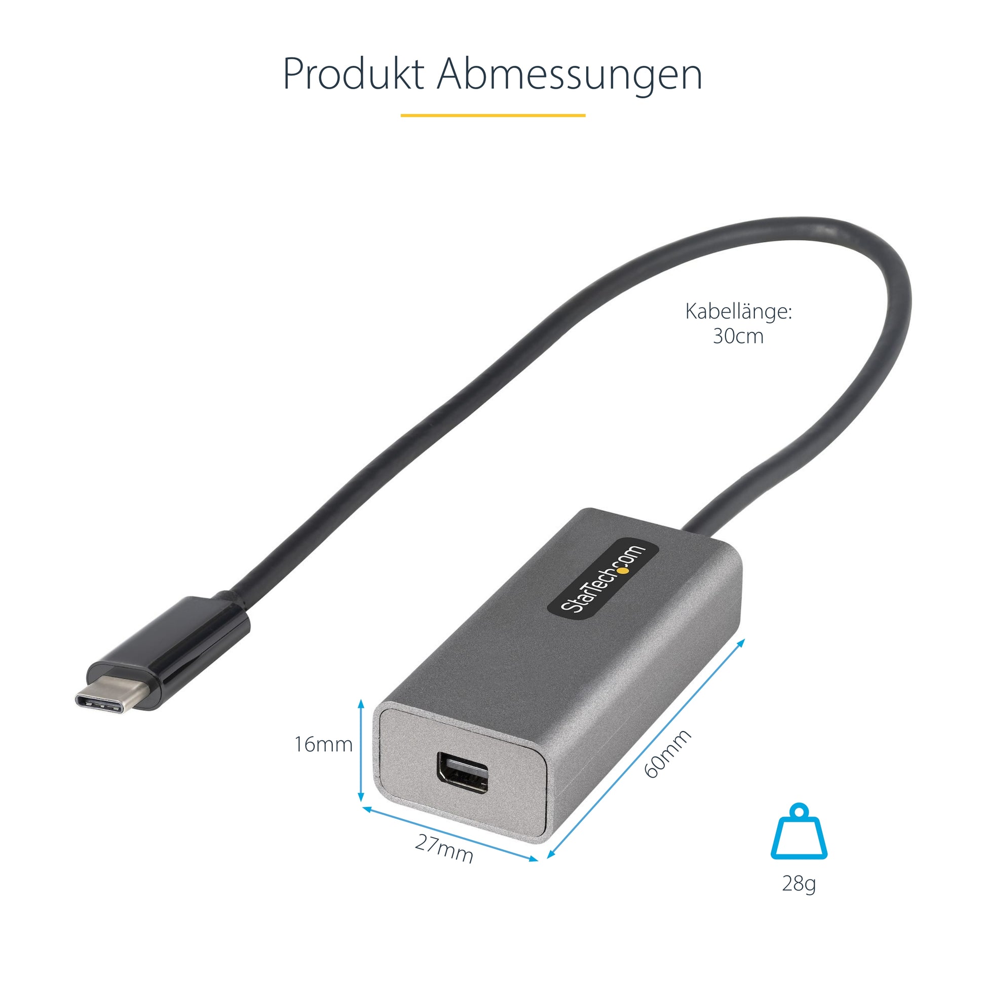 StarTech.com USB-C auf Mini-DisplayPort Adapter DP 1.2 4K 60 Hz – 0,306 m – Weiss – für Thunderbolt 3