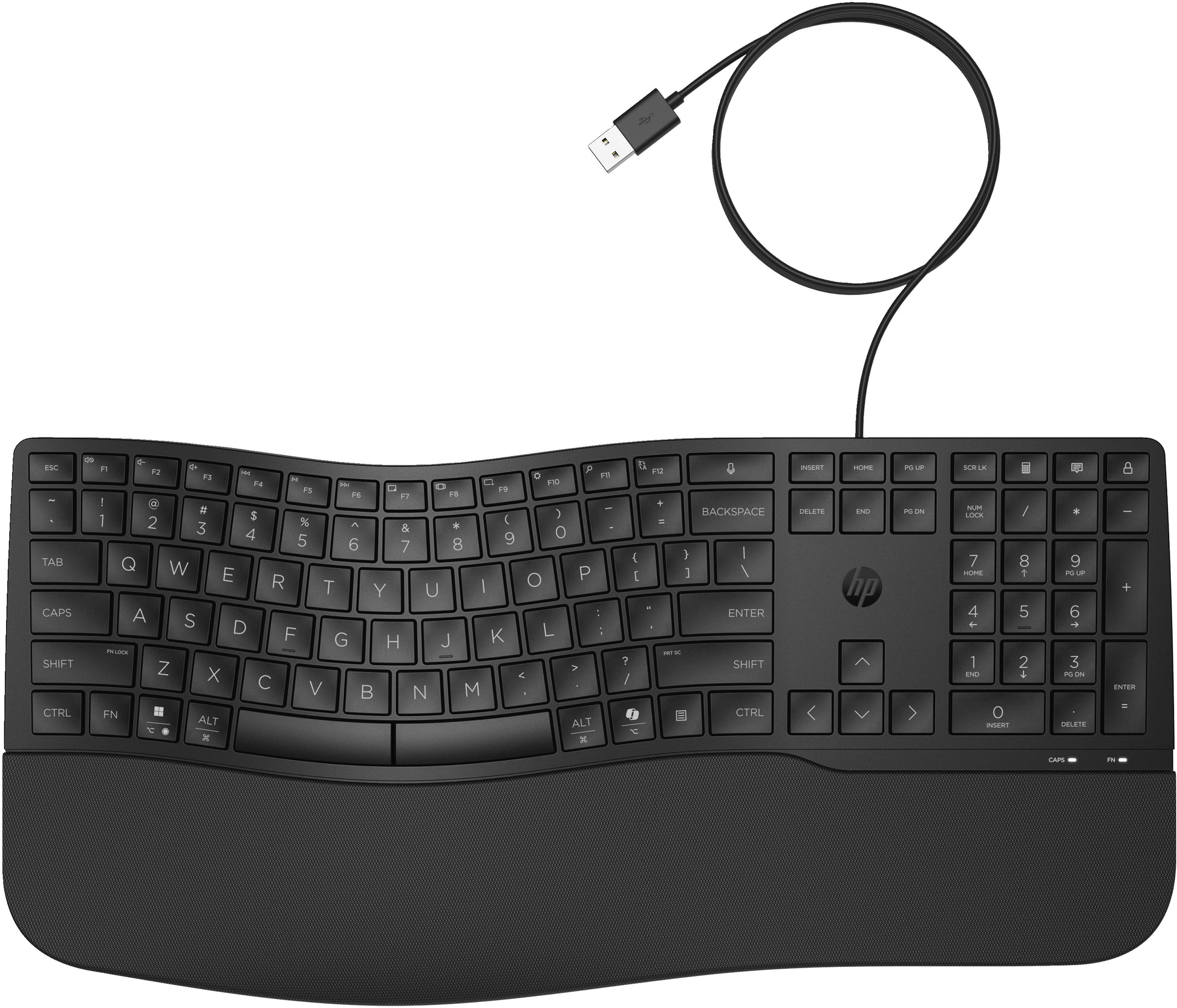 HP 485 Comfort – Tastatur – Membran, kabelgebunden, USB-A – mit Handballenauflage – Schwarz