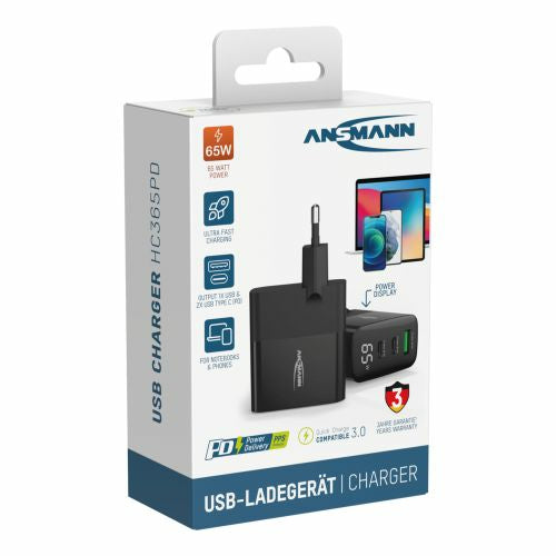 Ansmann Home Charger HC365PD Ladegerät – 65 W, 2× USB-C + 1× USB-A, GaN – für USB-Geräte