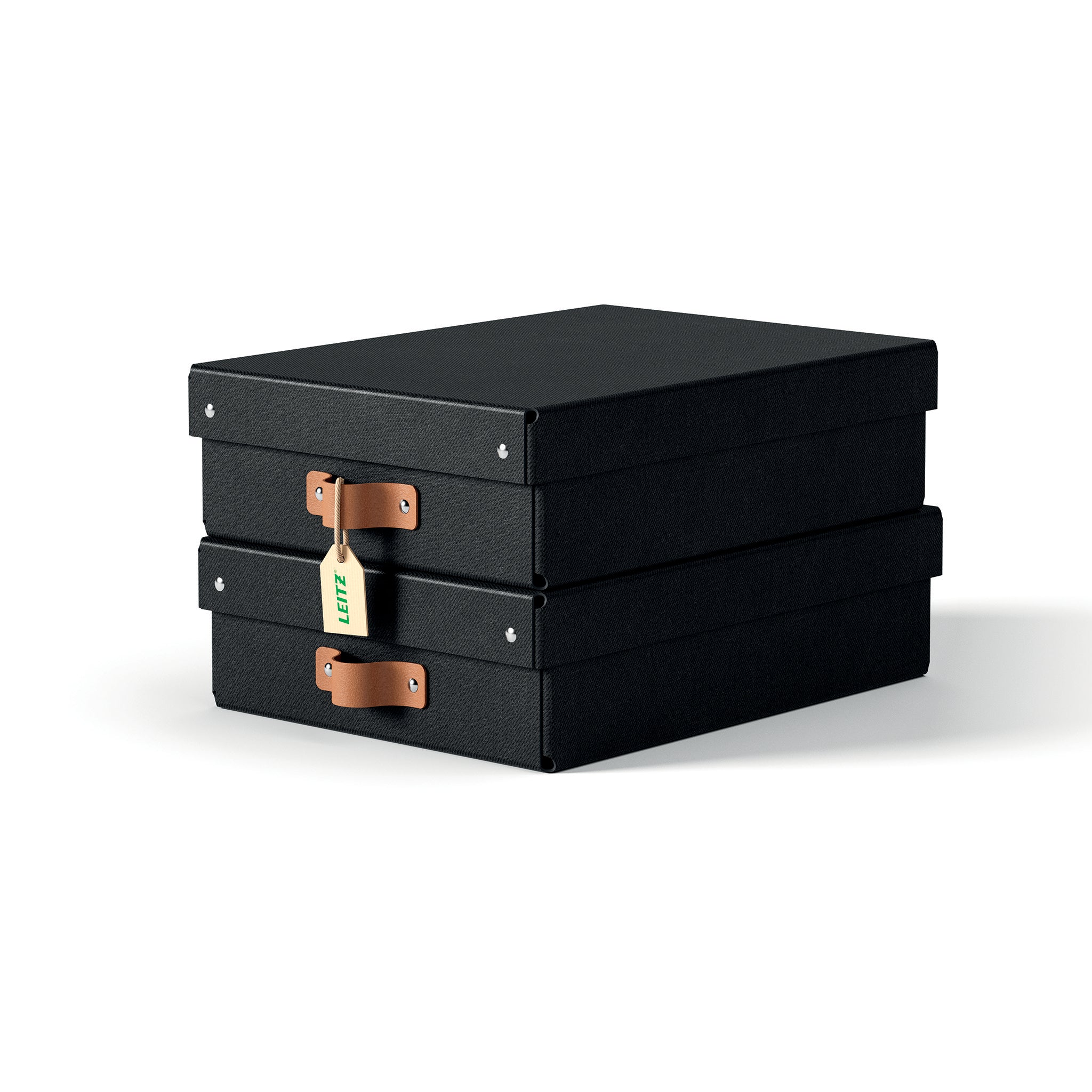 Leitz Puro flache Aufbewahrungsbox 8 l – mit Klappdeckel, 355 × 100 × 260 mm, schwarz, Karton, 2er Pack