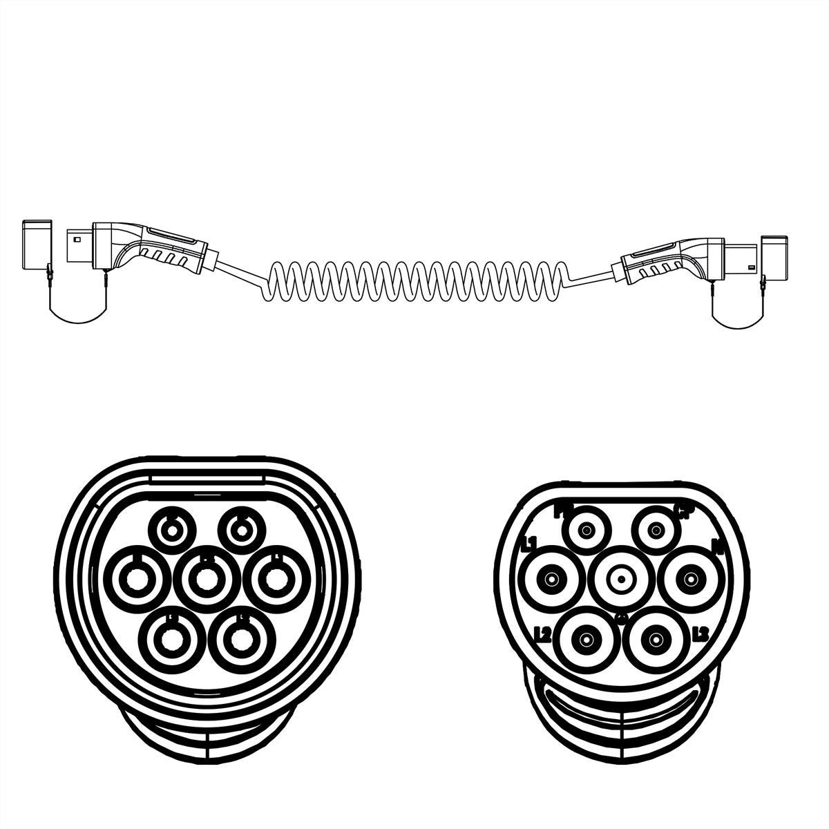 ROLINE Typ 2 Stromkabel – Typ 2–Typ 2, 3 m, einphasig, 32 A, 7,4 kW, spiralförmig, schwarz