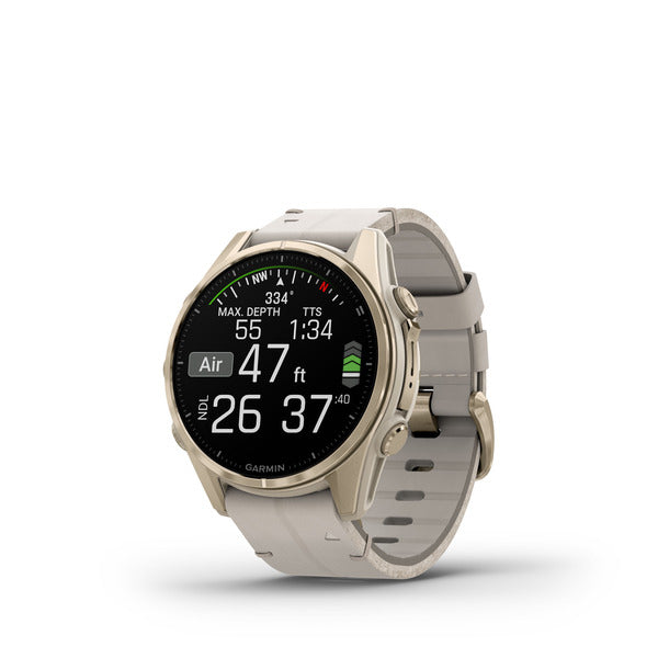 Garmin Fenix 8 AMOLED Sapphire – GPS-Smartwatch – 43 mm, 1,3", GPS, 10 ATM, Gold, Hellgrau