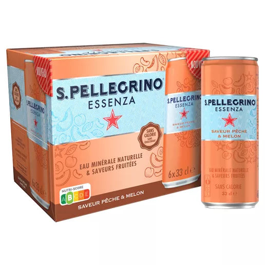 Sanpellegrino S.Pellegrino Essenza – Wasser mit Geschmack prickelnd, Pfirsich & Melone – 6 × 33 cl Dosen