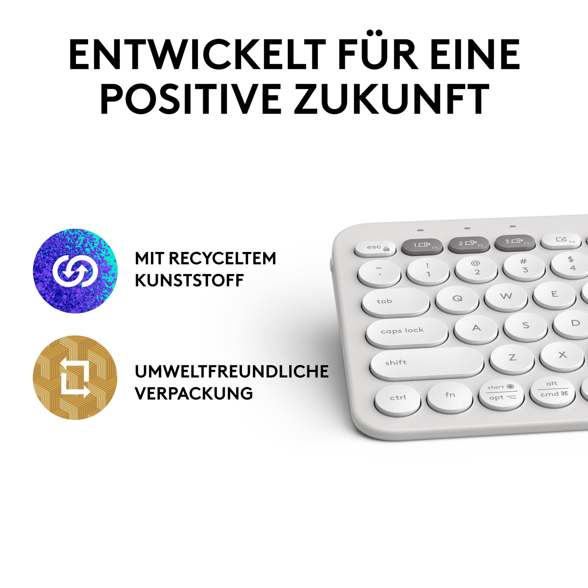 Logitech Pebble Keys 2 K380s – Tastatur, kabellos (Bluetooth), DE-Layout (DE), Weiss
