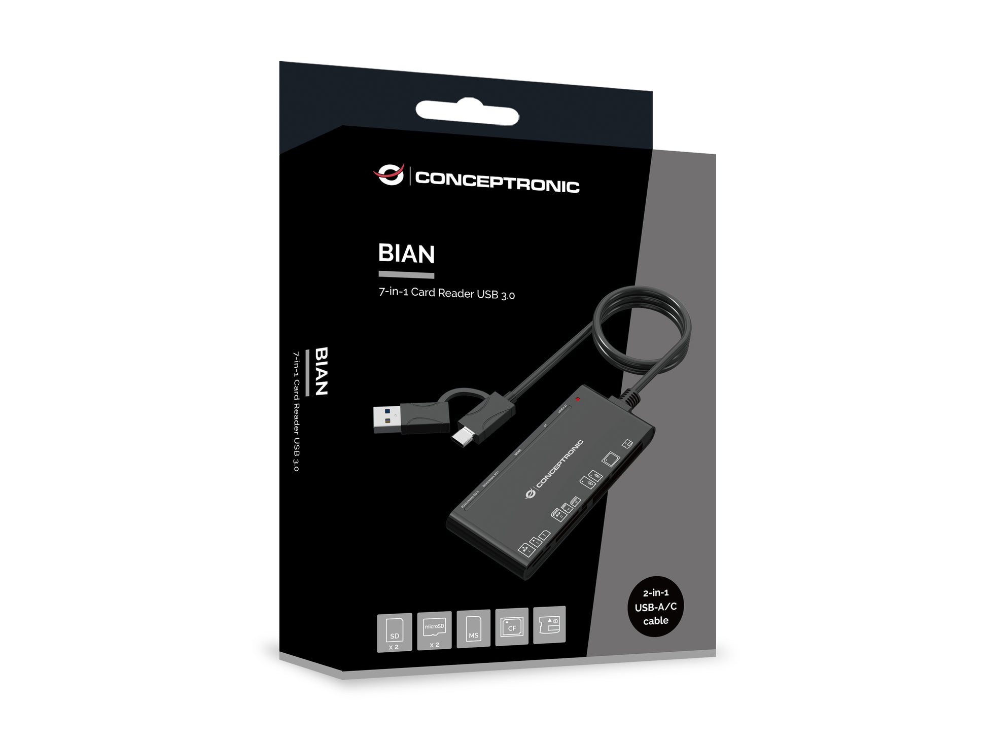 Conceptronic USB-Kartenleser USB-A/USB-C – 7-in-1 – USB 3.2 Gen 1 (5 Gbit/s) – Schwarz