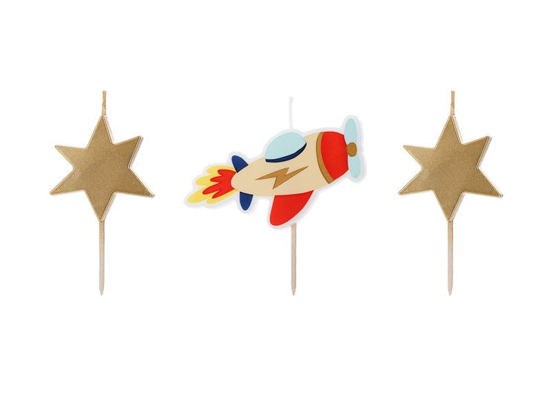 PartyDeco Geburtstagskerzen Flugzeug – mehrfarbig – 4,5–5 cm – 3 Stk