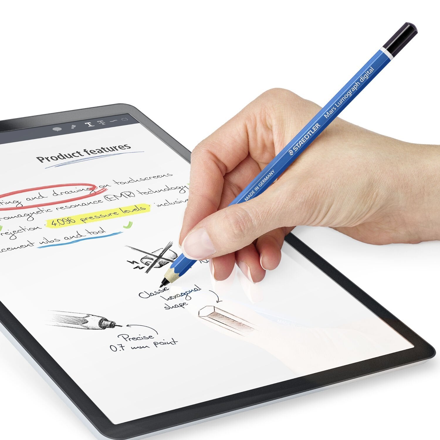Staedtler Mars Lumograph digitaler Eingabestift für EMR-fähige Geräte – EMR-Technologie – Blau