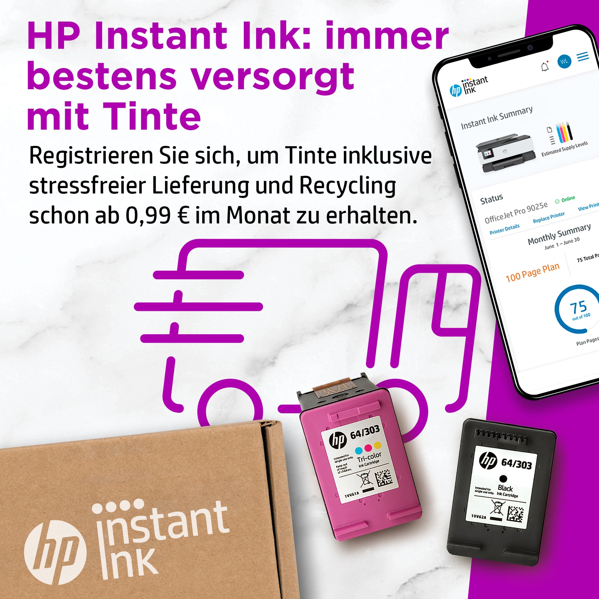HP OfficeJet Pro 9025e – Farbtintenstrahl-Multifunktionsdrucker, A4, 4-in-1, Duplex, ADF, WLAN/LAN