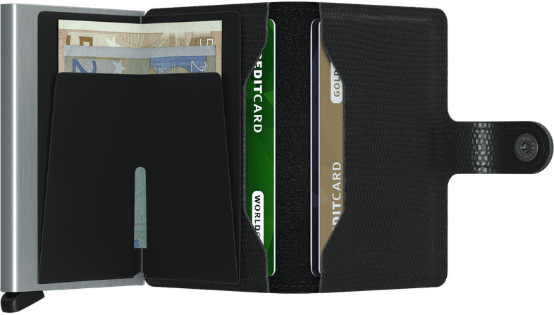 Secrid Miniwallet Rango – RFID-Schutz, Druckknopfverschluss – 10 Karten, 65×102×21 mm – Schwarz, Leder