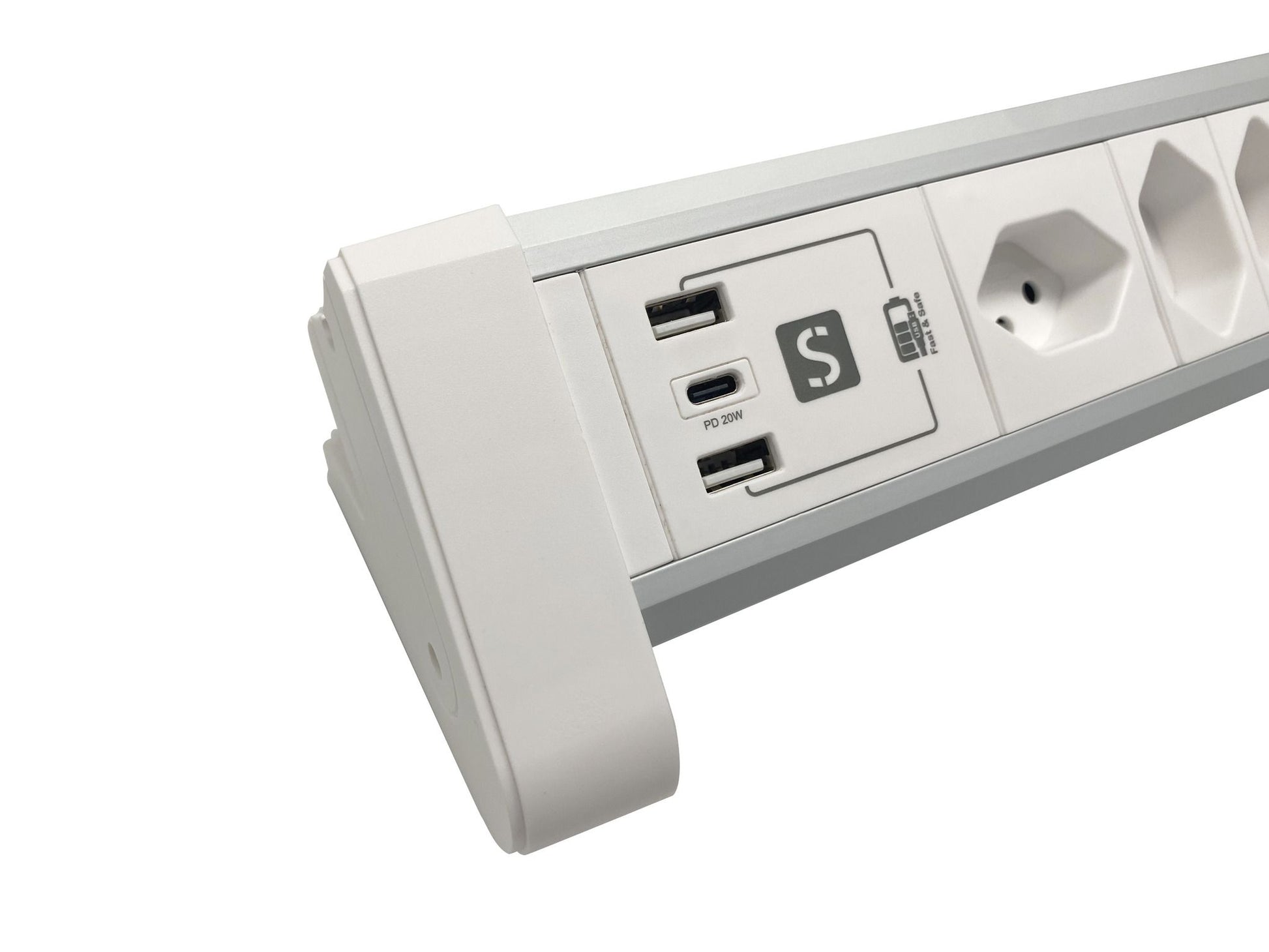 M. Schönenberger Schönenberger ALU Desktop Steckdoseneinheit – 4×T13, USB-C + 2×USB-A 20 W, 2 m, Schalter, Tisch