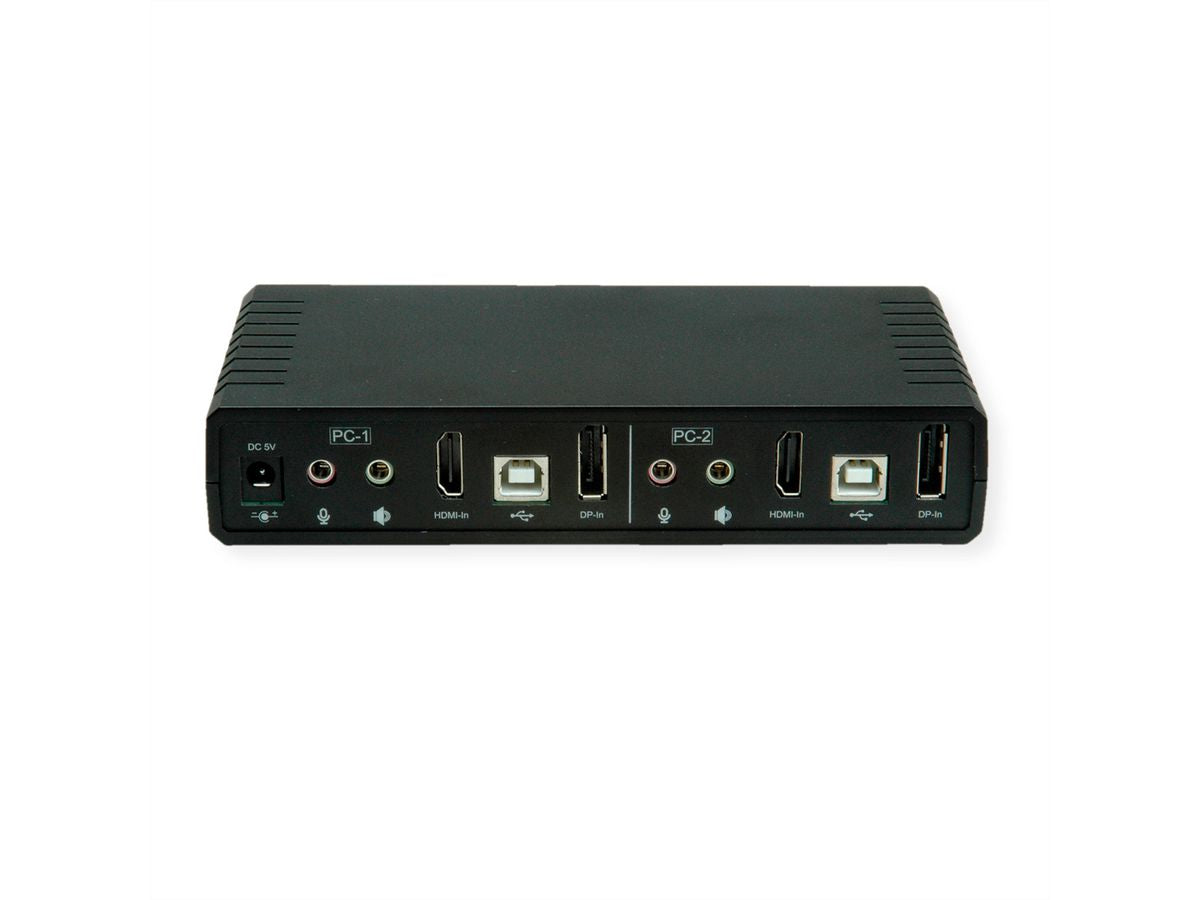 ROLINE 2-Port DP/HDMI Dual-View KVM-Switch – 4K/60 Hz, USB 2.0-Hub, Audio