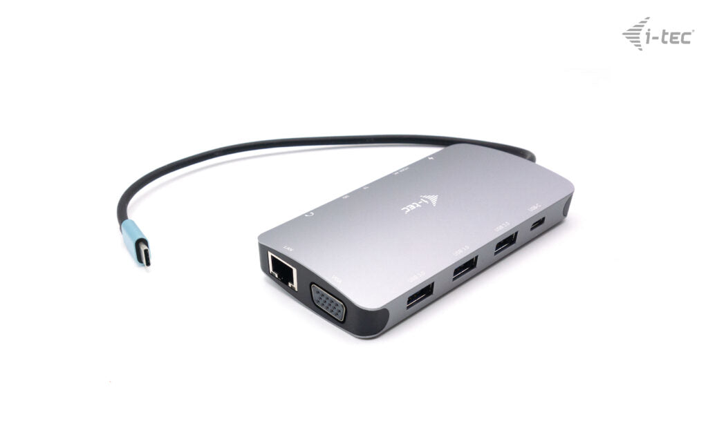 i-tec Multiport-Adapter – USB-C, 1× HDMI, 1× VGA, 3× USB-A, 2× USB-C, 100 W PD, GbE, für Windows/Mac/Linux
