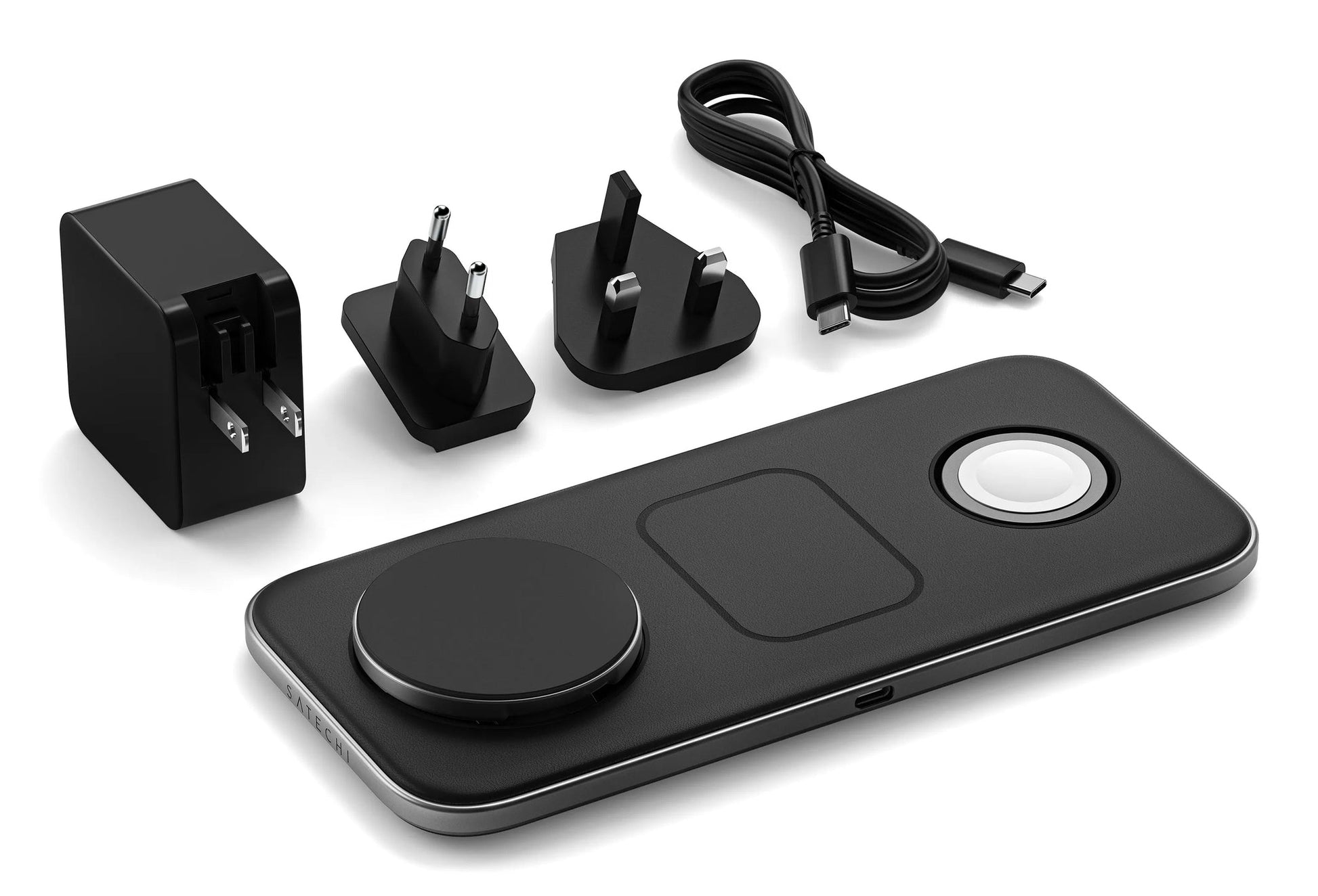 Satechi Qi2 Trio Kabelloses Ladegerät 15 W – Qi2 – für Smartwatch, Kopfhörer, Smartphone – Grau
