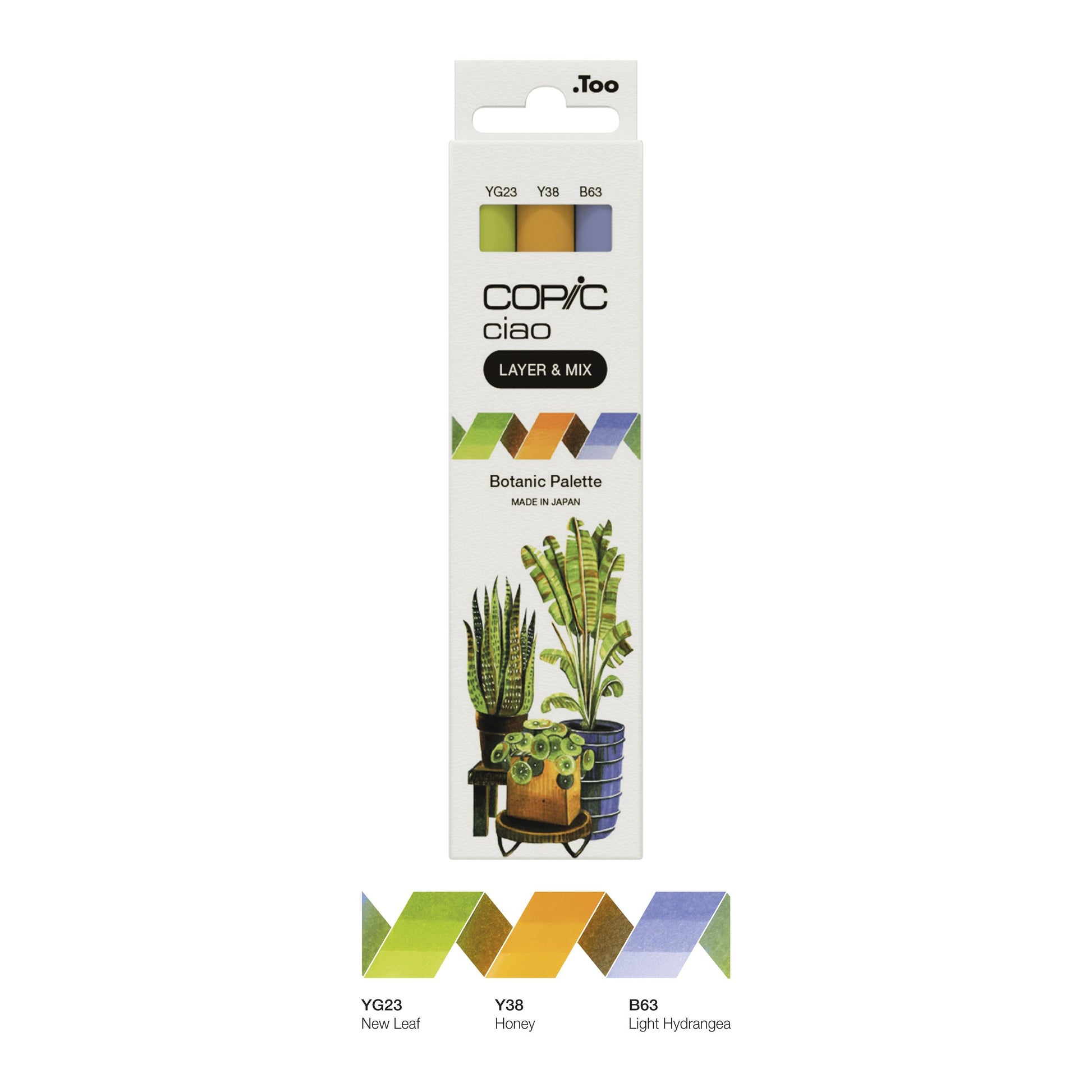 Copic Ciao Pinselstift, Doppelspitze, Botanic Palette – Pinselspitze + Keilspitze, alkoholbasiert, 3er Set