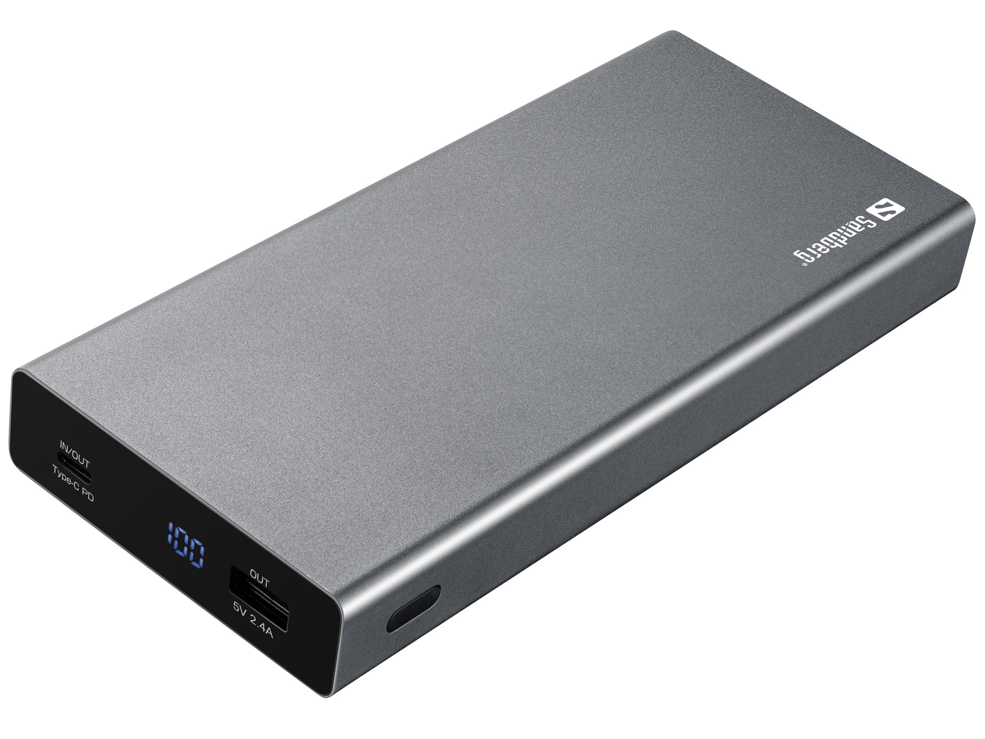Sandberg Powerbank 20000 mAh, PD 100 W, für Smartphones, Notebooks, Tablets, Grau