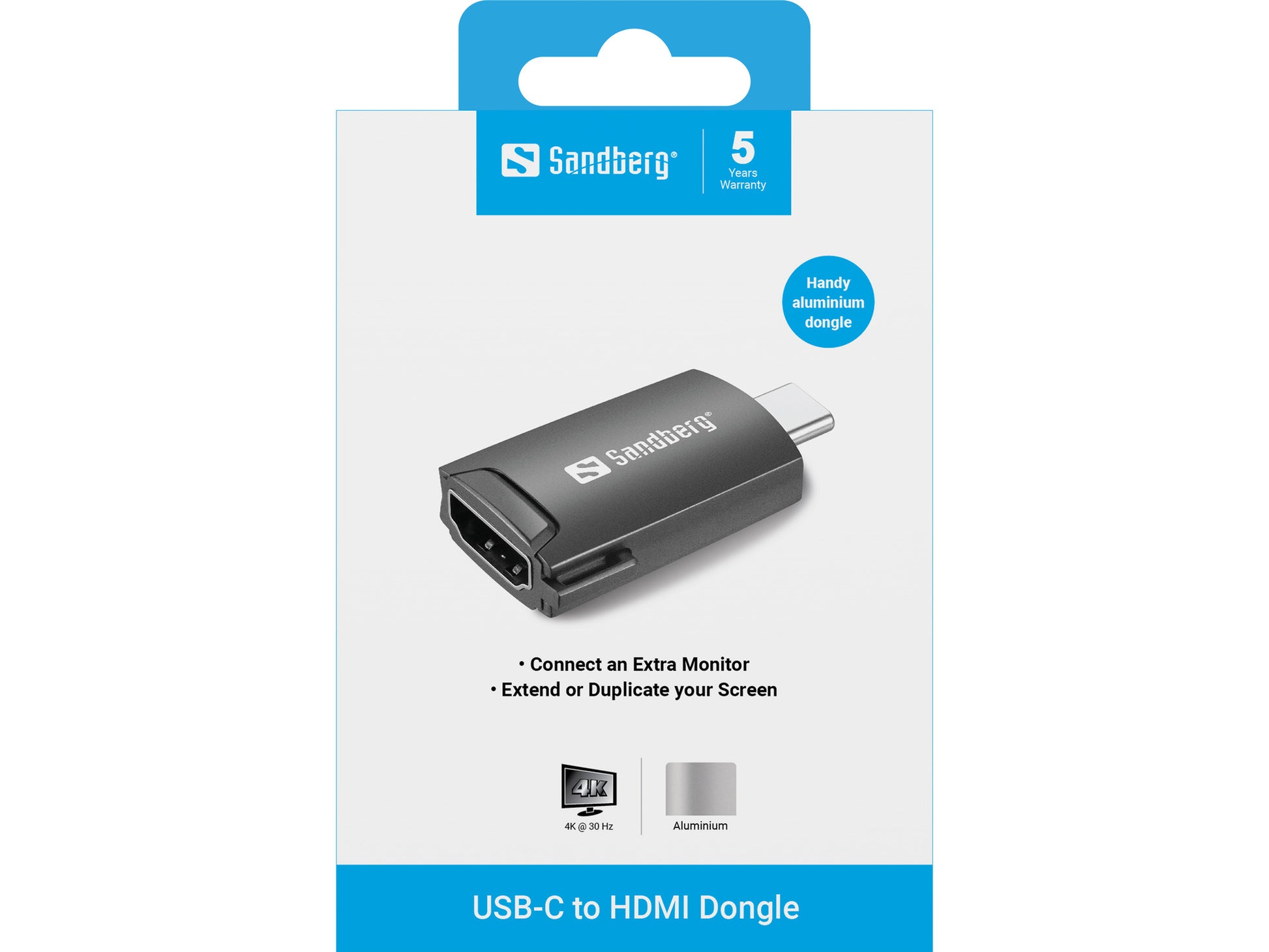 Sandberg USB-C zu HDMI Adapter – 4K (3840 × 2160), Aluminium, Schwarz