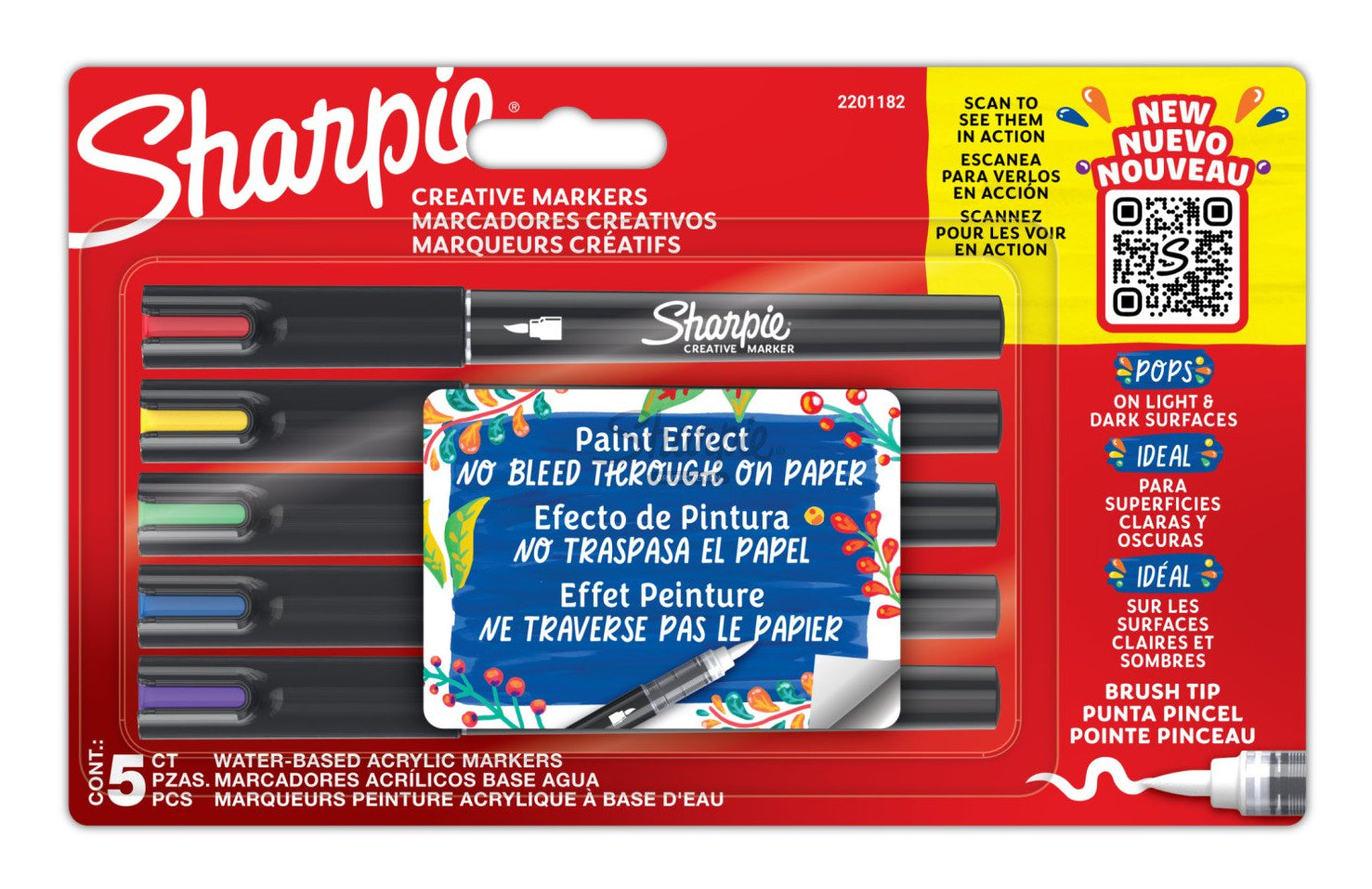 Sharpie Acrylmarker – Pinselspitze 1,2 mm – Mehrfarbig – 5er-Set