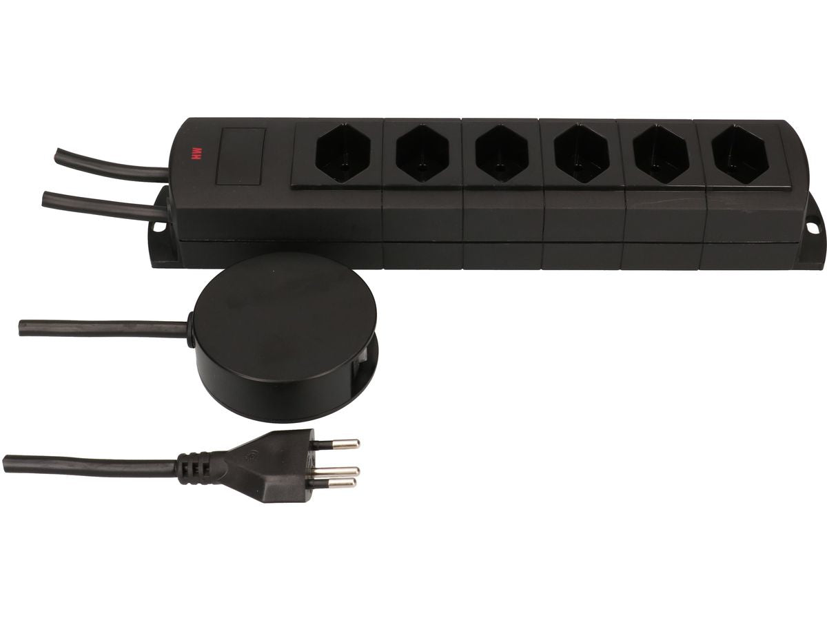 Max Hauri AG Max Hauri PRIME-LINE Steckdosenleiste, 6×T13, mit Schalter, 5 m, Überstromschutz, Eingang T12 – schwarz