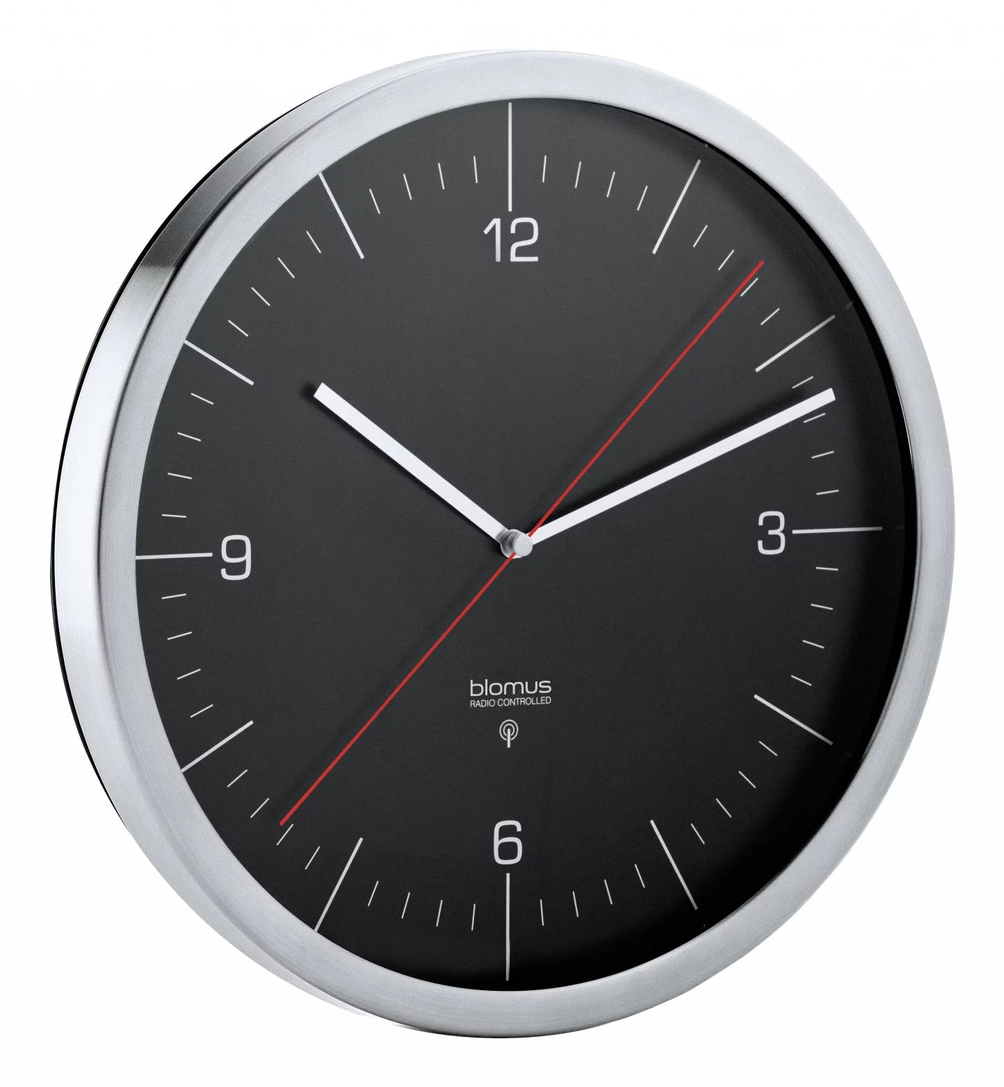 Blomus CRONO L Wanduhr – Funk, analog, lautlos, Ø 30,5 cm, schwarz, Edelstahl