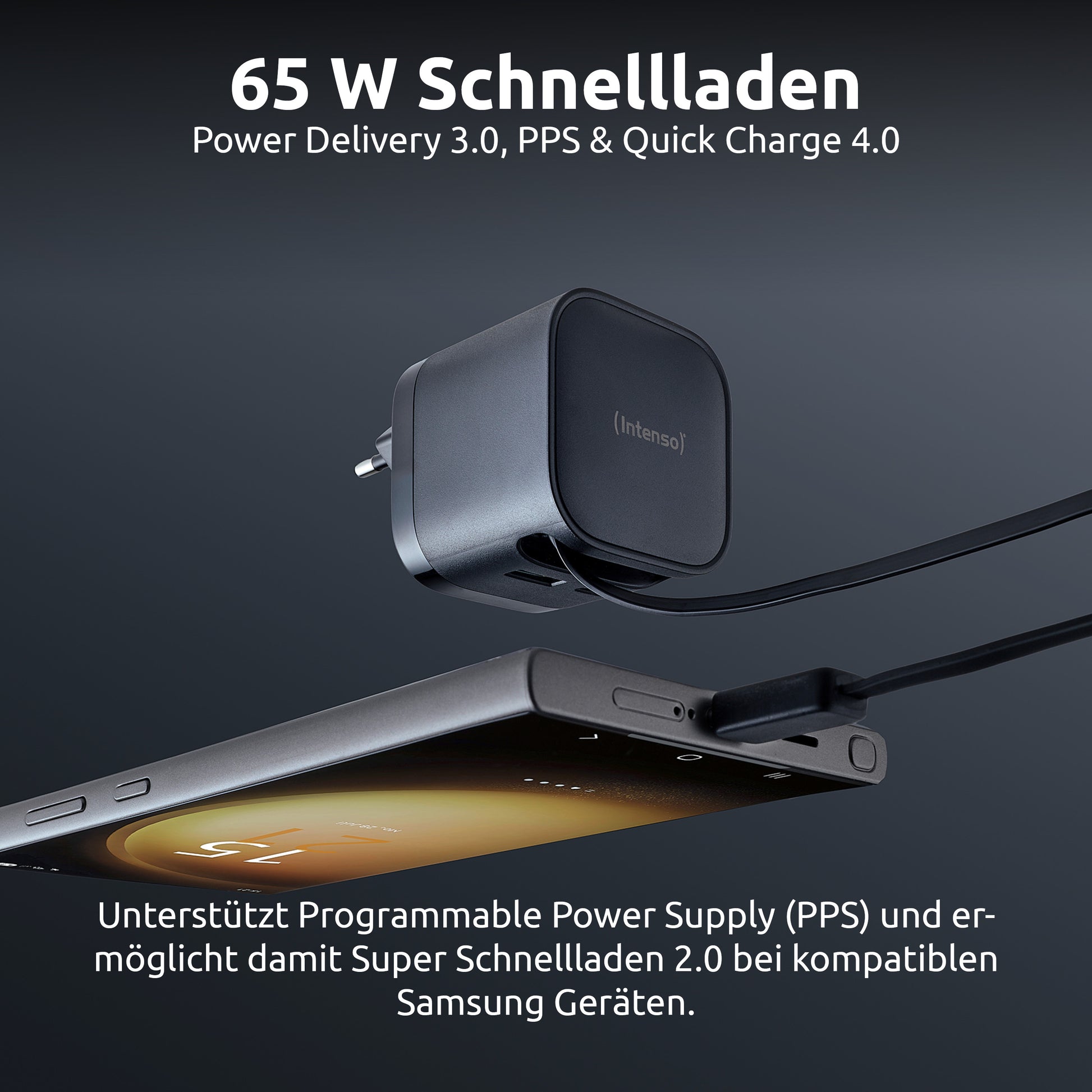 Intenso 7806520 USB-Ladegerät 65 W – GaN, PD 3.0/PPS/QC 4.0 – EU-Stecker (Typ C) – Schwarz