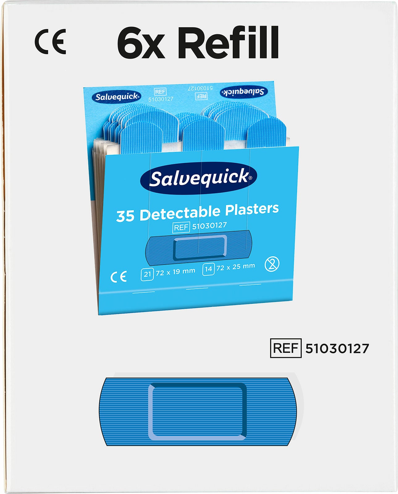 Cederroth Salvequick Pflaster-Nachfüllpackung – detektierbar – blau – sortiert – 6 × 35 Stk.