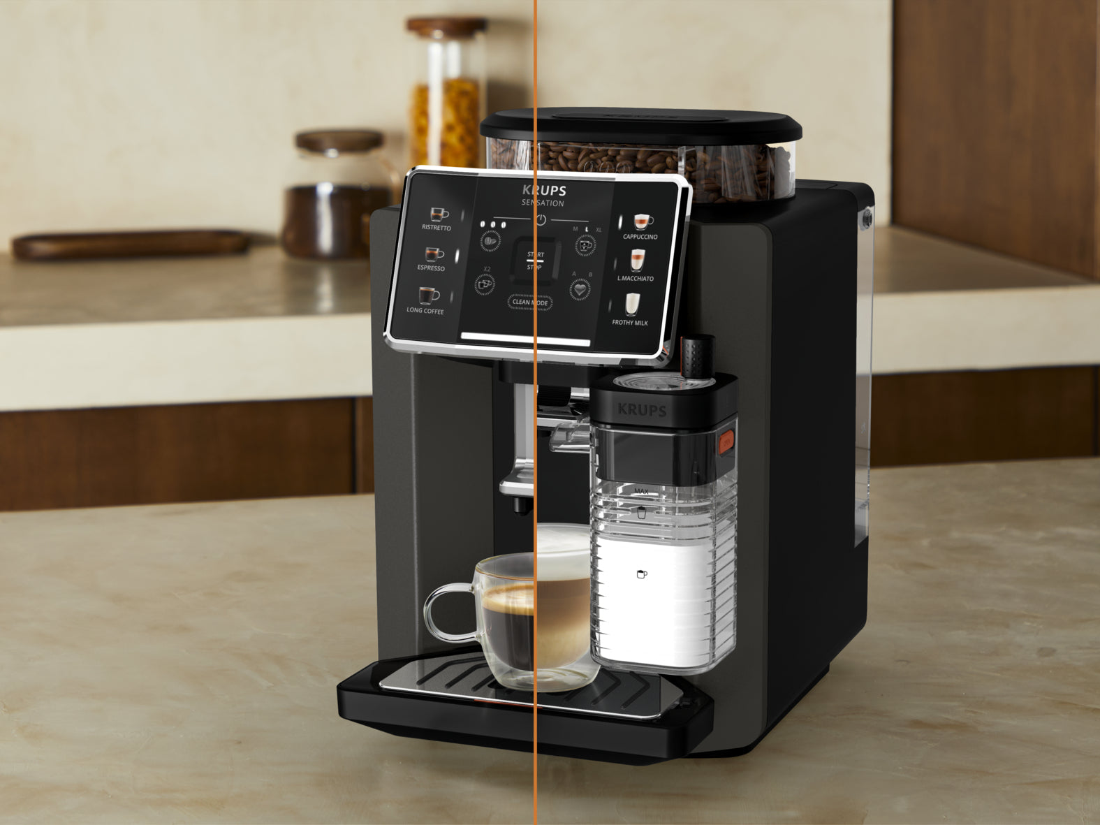 Krups Sensation Milk M50 EA9129 Kaffeevollautomat – 1,7 l, 260 g Bohnenbehälter, 15 bar, Milchaufschäumer