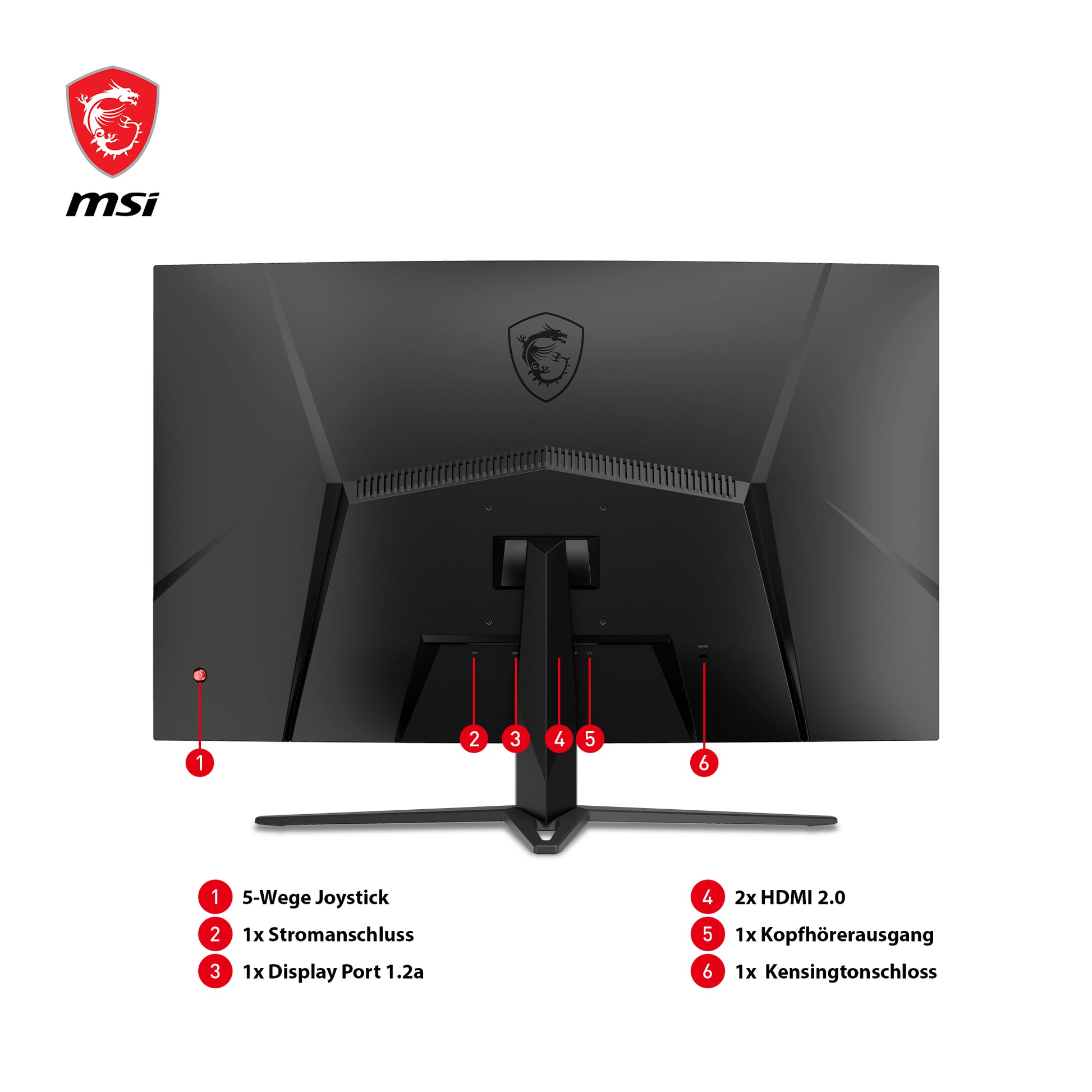 MSI G32C4XDE – Monitor, 31,5", VA, 250 Hz, 300 cd/m², FreeSync Premium, Gebogen, VESA 100 × 100, Schwarz