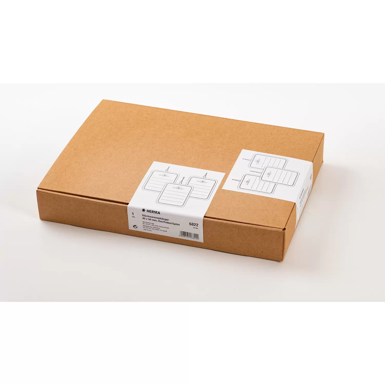 HERMA Anhängeetiketten – 40 × 50 mm, Karton, weiss, mit Öse, Faden und Splint, 1'000 Stk.