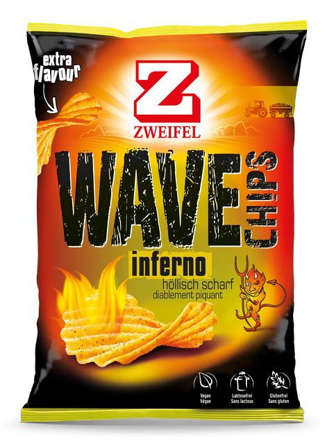 Zweifel Wave Chips – Inferno, Paprika, glutenfrei, vegan – 20 × 20 g