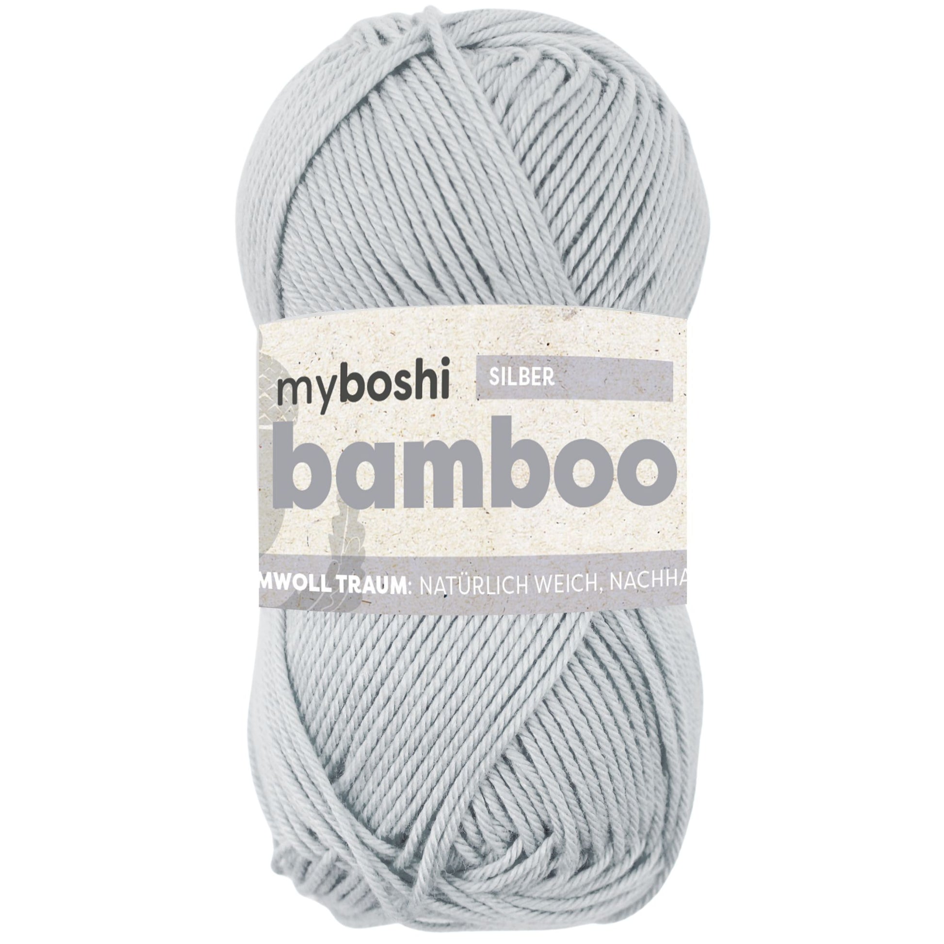 myBoshi Bambuswolle Silber – 50 g, 125 m, Nadel 4 mm, 60% Bambus/40% Baumwolle, 1 Stk.