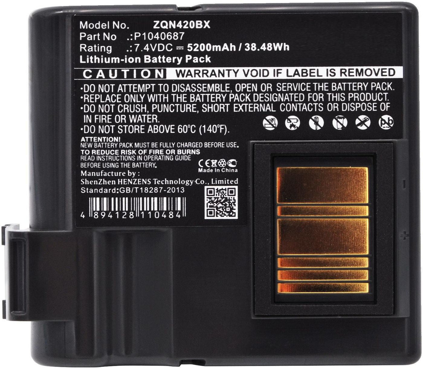 CoreParts Akkubasis P1040687/P1050667-016, 7,4 V, 38,48 Wh, 5200 mAh – für Zebra-Drucker, Schwarz