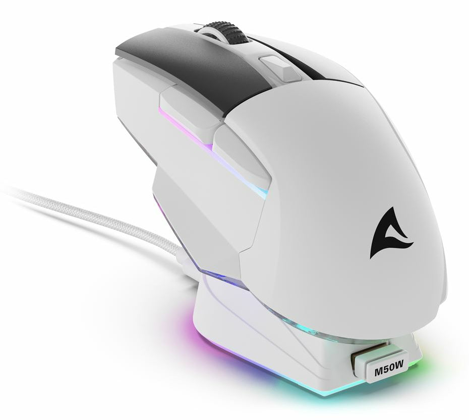 R-Go Tools Sharkoon SKILLER SGM50W – Gaming-Maus – Kabellos (2,4 GHz), 6400 DPI, RGB-Beleuchtung, Rechtshänder, Weiss