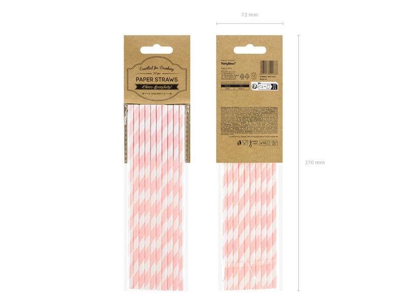 PartyDeco Papierstrohhalme, 19,5 cm, rosa/weiss – 10 Stk.