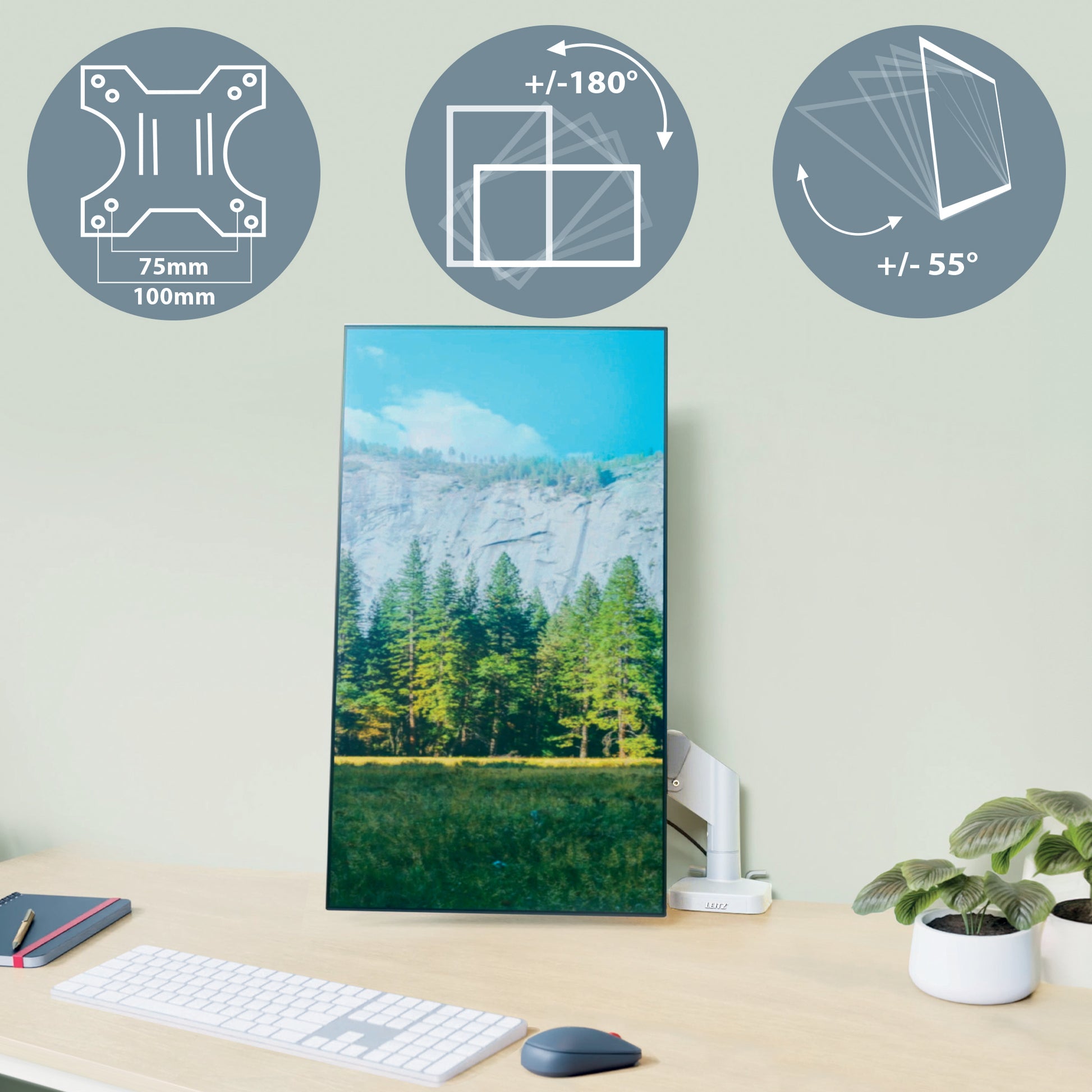 Leitz Ergo 64890085 – Monitorarm, Tischklemme/Tischdurchführung, bis 32", VESA 75 × 75/100 × 100 mm, 9 kg