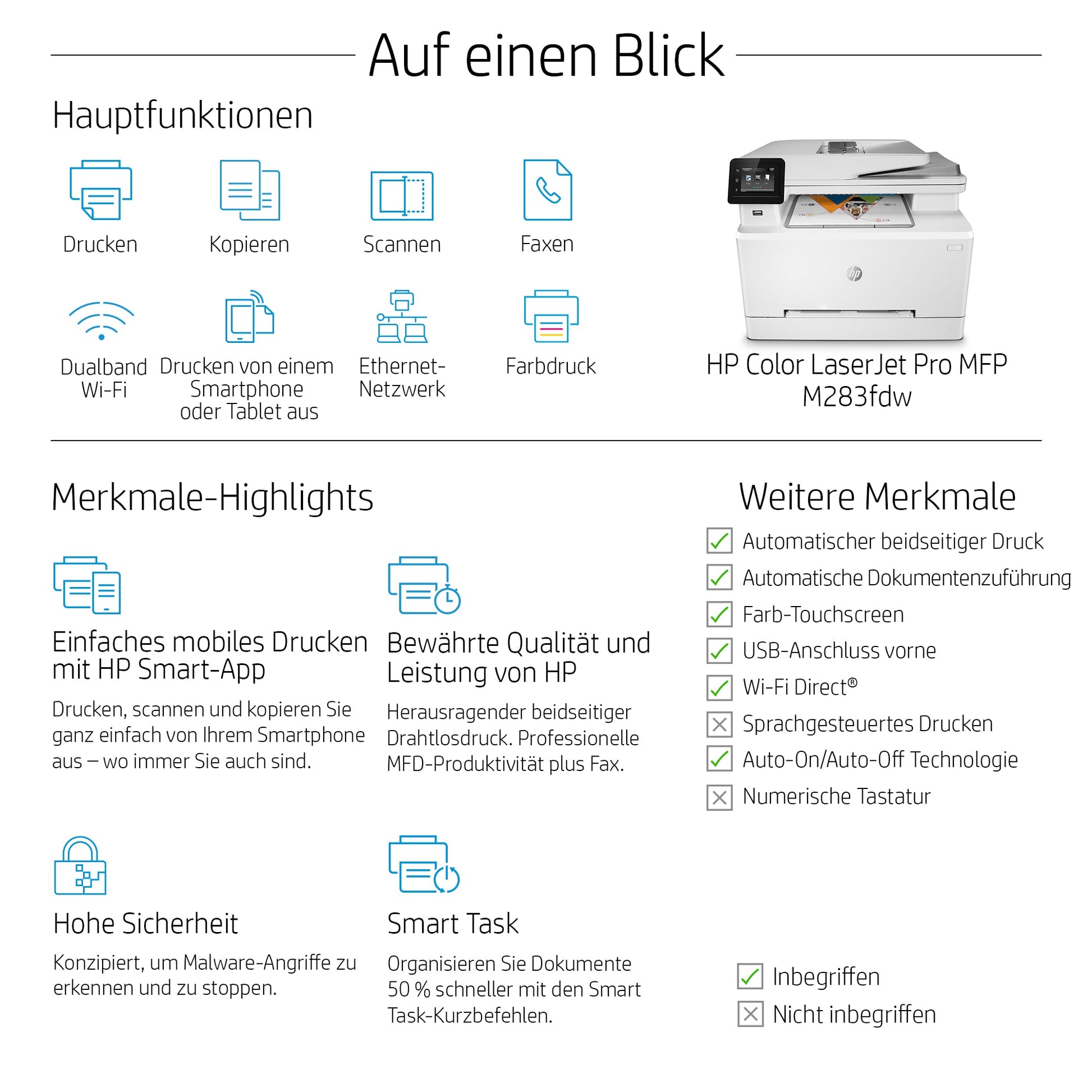 HP Color LaserJet Pro MFP M283fdw – Farbdruck, 21 Seiten/min