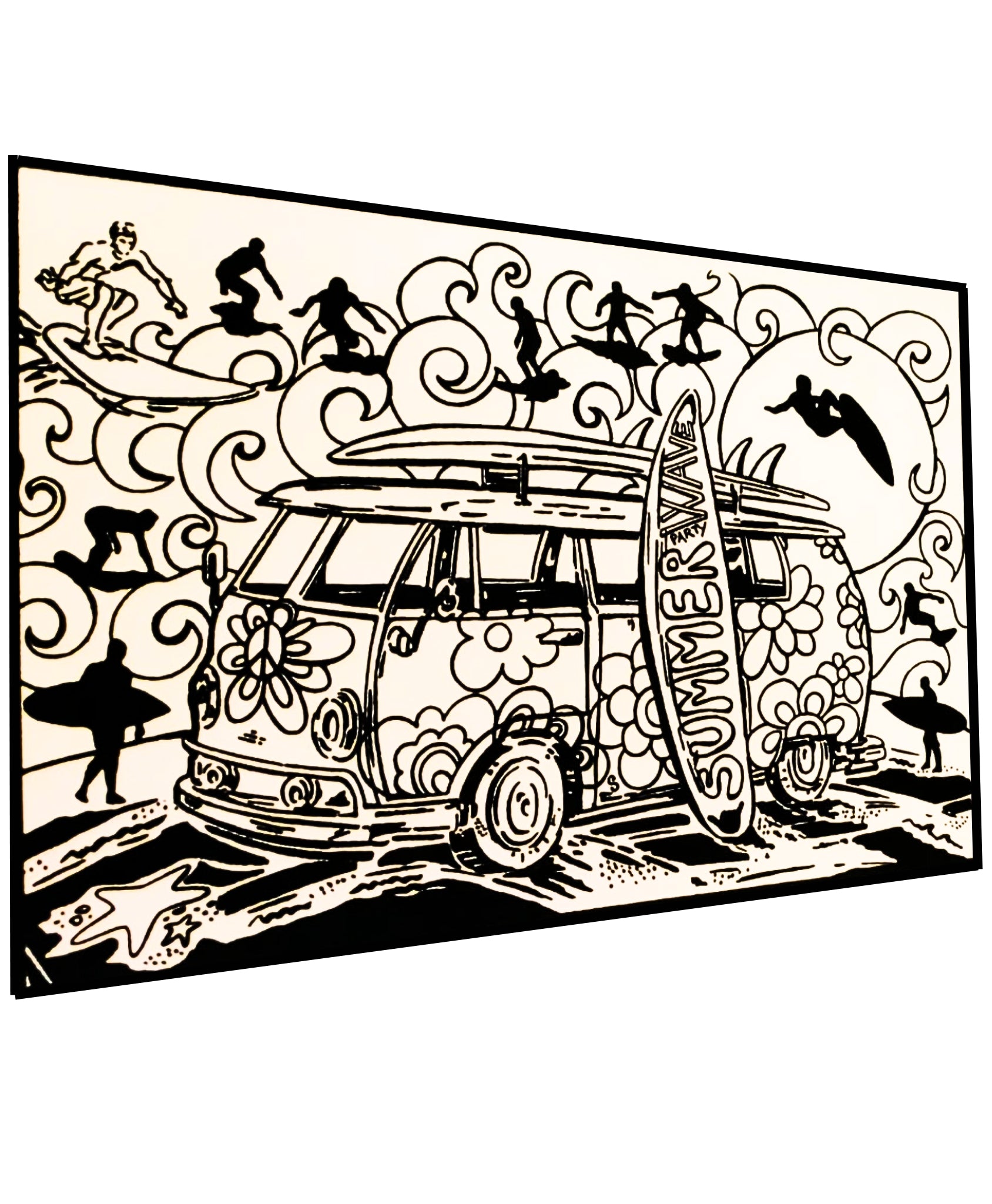 Tataruga VW Bus Ausmalbild – A4 – 1 Stk. – Schwarz, Weiss, Vorgedruckte Konturen