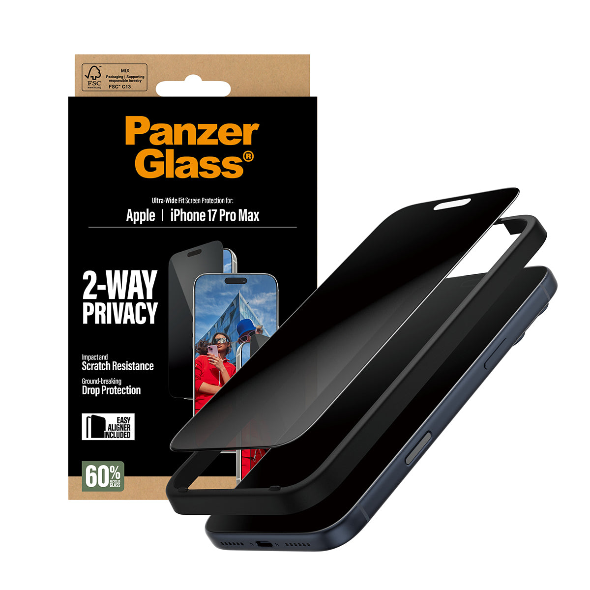 PanzerGlass Privacy-Folie – für Apple iPhone 17 Pro Max – kratzfest