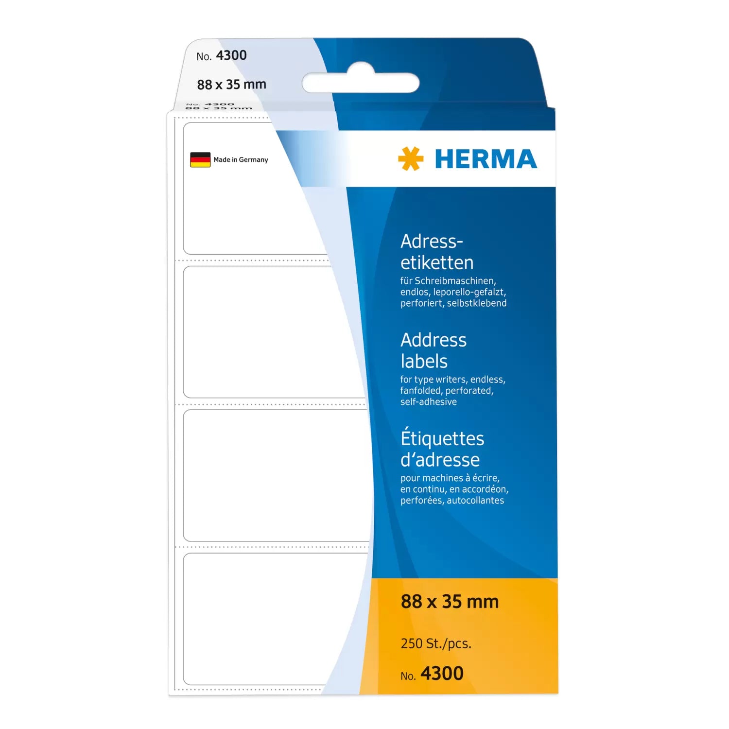 HERMA Adressetiketten, 88 mm × 35 mm, weiss, Papier, permanent, 250 Etiketten
